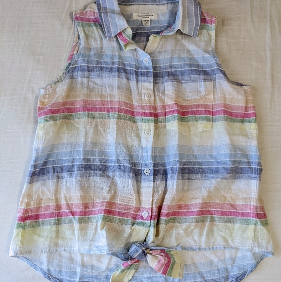 Beachlunchlounge Linen Blend Sleeveless Button Down Shirt Rainbow colors - Picture 4 of 6